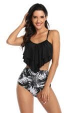 Print Sleeveless Ruffle Push Up High Waisted Bikini