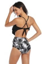 Print Sleeveless Ruffle Push Up High Waisted Bikini