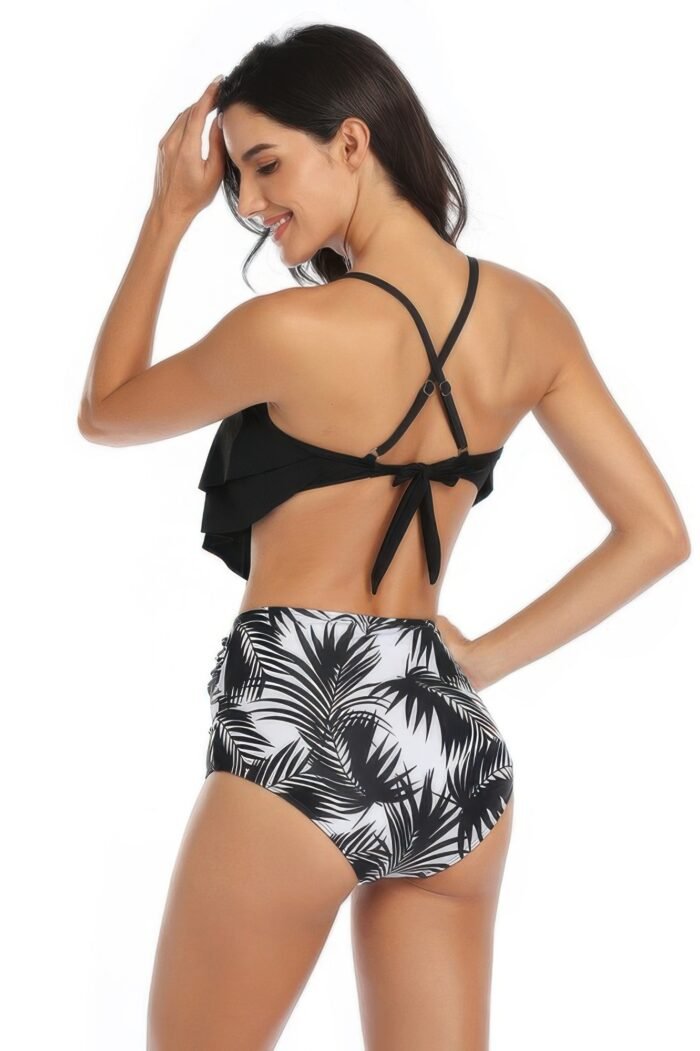 Print sleeveless ruffle push up high waisted bikini - image 8