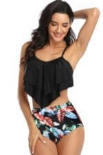 Print Sleeveless Ruffle Push Up High Waisted Bikini