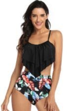 Print Sleeveless Ruffle Push Up High Waisted Bikini