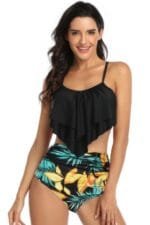 Print Sleeveless Ruffle Push Up High Waisted Bikini