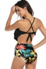 Print Sleeveless Ruffle Push Up High Waisted Bikini