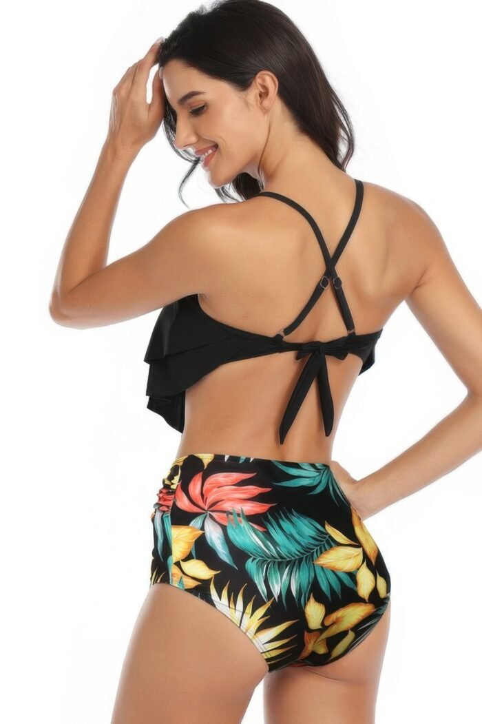 Print sleeveless ruffle push up high waisted bikini - image 16