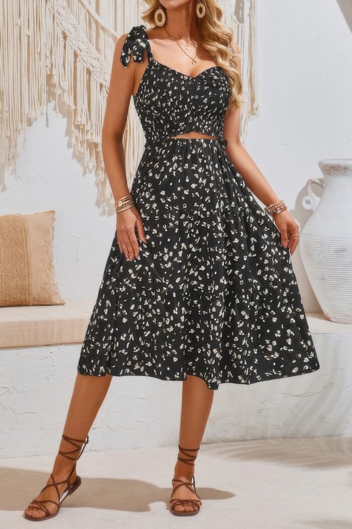 Square neck leopard cut out elastic waist dress - image 1
