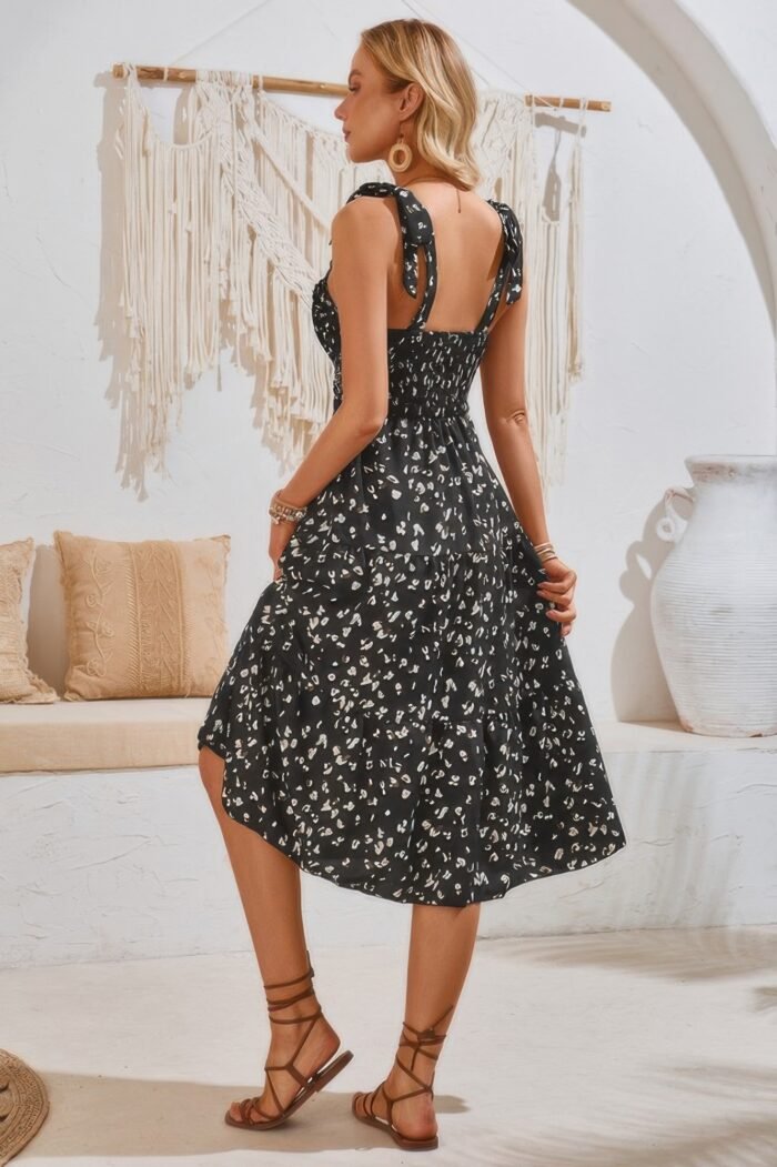 Square neck leopard cut out elastic waist dress - image 5