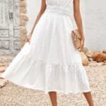 Solid Off Shoulder Elasit Waist Ruffle Dress