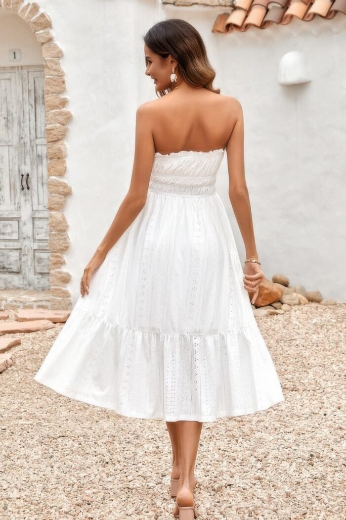 Solid Off Shoulder Elasit Waist Ruffle Dress - Image 5