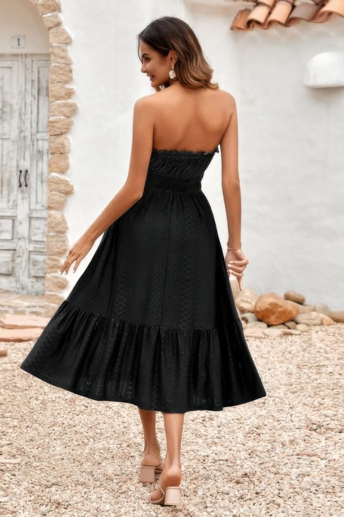 Solid Off Shoulder Elasit Waist Ruffle Dress - Image 11