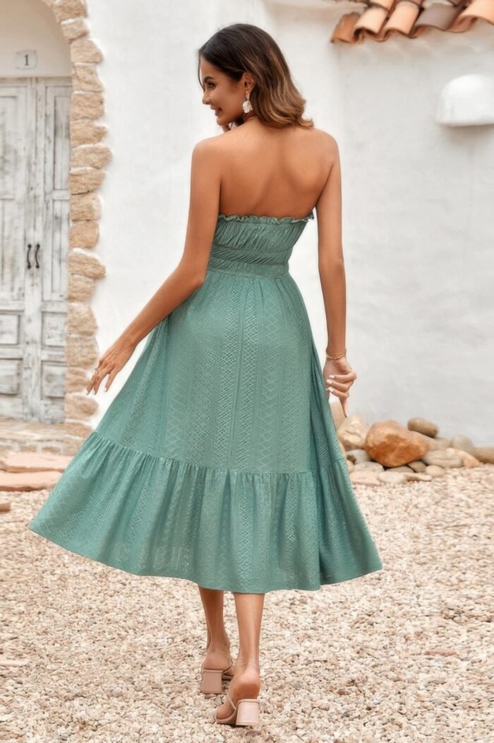 Solid Off Shoulder Elasit Waist Ruffle Dress - Image 16