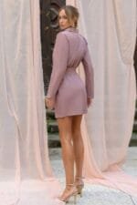 Solid Wrap Belt Cross Long Sleeve Mini Dress