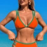 Two Pieces Color Block Cut Out Back Knot Bikini