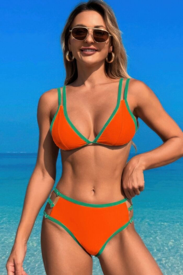 Two pieces color block cut out back knot bikini - image 2