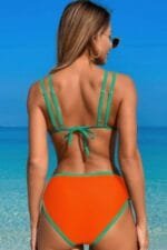 Two Pieces Color Block Cut Out Back Knot Bikini