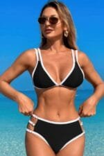 Two Pieces Color Block Cut Out Back Knot Bikini