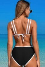 Two Pieces Color Block Cut Out Back Knot Bikini