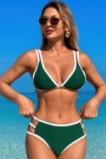 Two Pieces Color Block Cut Out Back Knot Bikini
