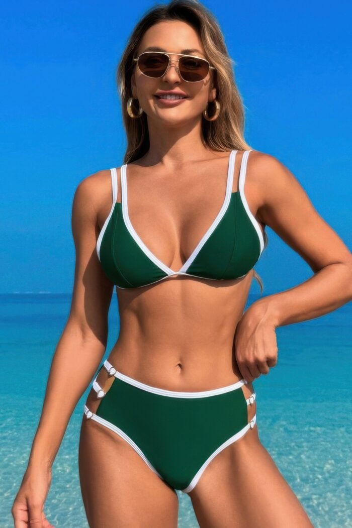 Two pieces color block cut out back knot bikini - image 8