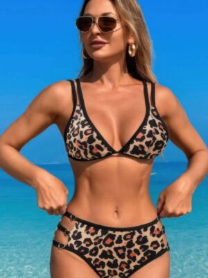 Two Pieces Color Block Cut Out Back Knot Bikini