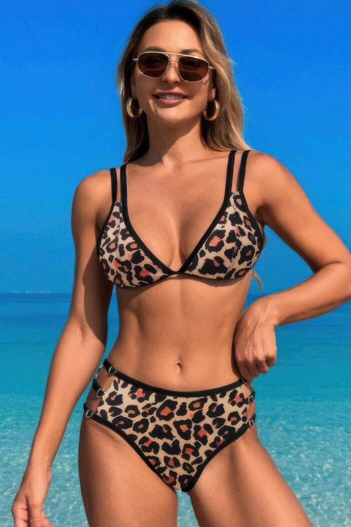 Two pieces color block cut out back knot bikini - image 11