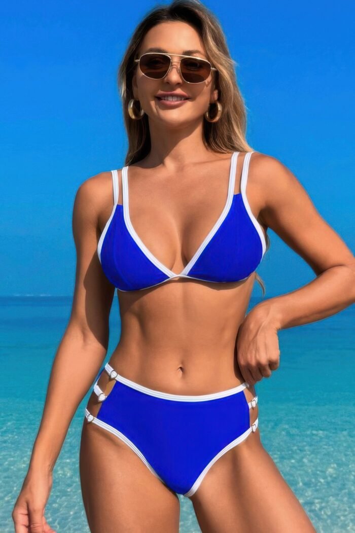 Two pieces color block cut out back knot bikini - image 14
