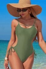Solid Knot Cut Out High Cut Swimsuit
