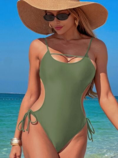 Solid Knot Cut Out High Cut Swimsuit Solid Knot Cut Out High Cut Swimsuit