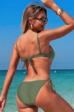 Solid Knot Cut Out High Cut Swimsuit