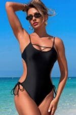 Solid Knot Cut Out High Cut Swimsuit