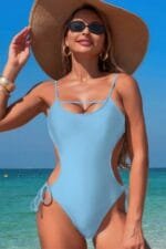 Solid Knot Cut Out High Cut Swimsuit