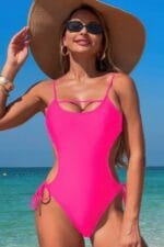 Solid Knot Cut Out High Cut Swimsuit