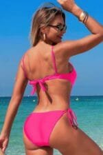 Solid Knot Cut Out High Cut Swimsuit