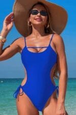 Solid Knot Cut Out High Cut Swimsuit