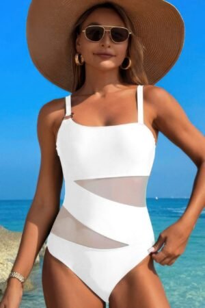 One Piece Color Block Lace High Cut Swimsuit