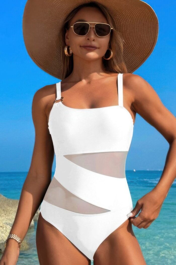 One piece color block lace high cut swimsuit - image 1