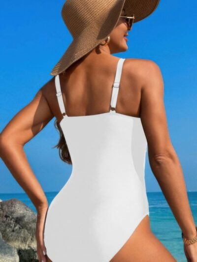 One Piece Color Block Lace High Cut Swimsuit
