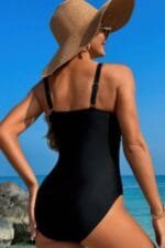 One Piece Color Block Lace High Cut Swimsuit