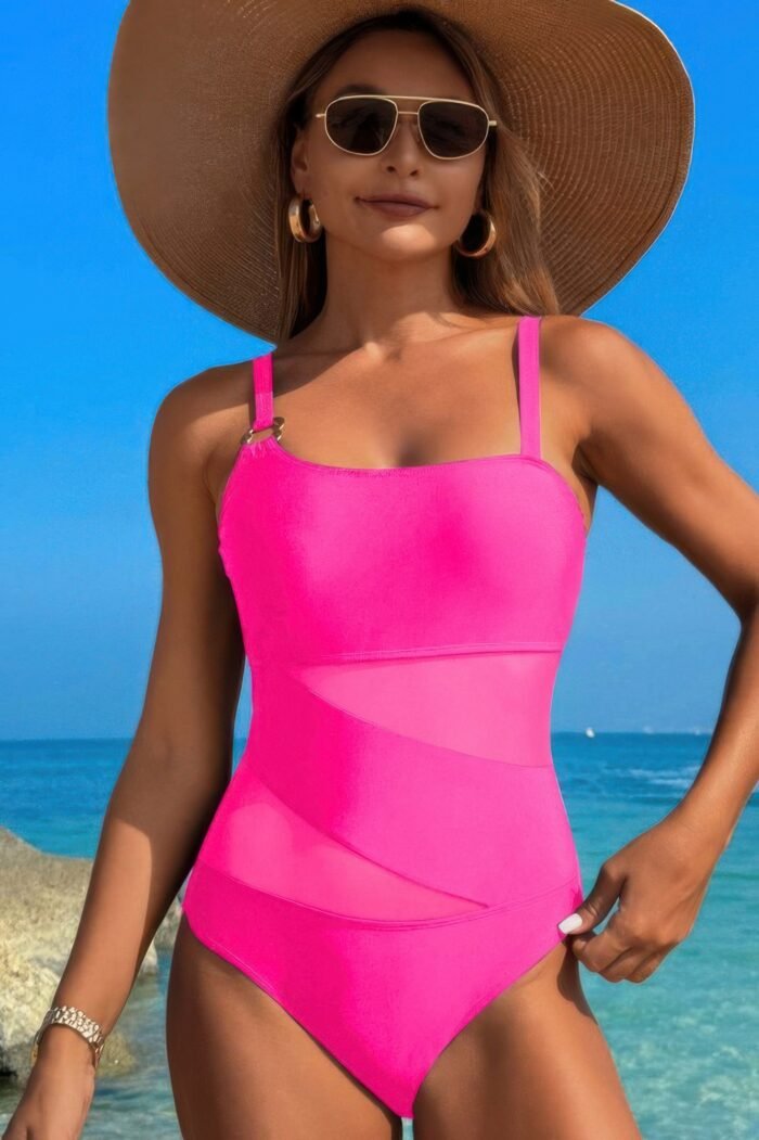 One piece color block lace high cut swimsuit - image 7