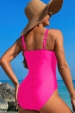 One Piece Color Block Lace High Cut Swimsuit