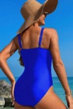 One Piece Color Block Lace High Cut Swimsuit