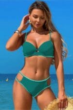 Two Pieces Color Black Cut Out Knot Bikini