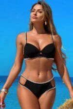 Two Pieces Color Black Cut Out Knot Bikini