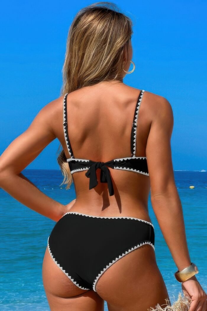 Two pieces color black cut out knot bikini - image 6