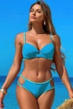 Two Pieces Color Black Cut Out Knot Bikini