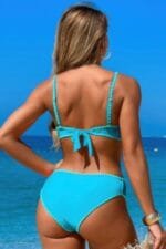 Two Pieces Color Black Cut Out Knot Bikini