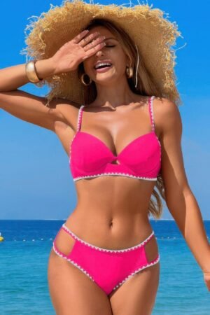 Two Pieces Color Black Cut Out Knot Bikini