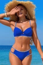 Two Pieces Color Black Cut Out Knot Bikini