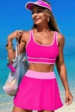 Color Block Two Pieces High Waisted Skirt Swimsuit