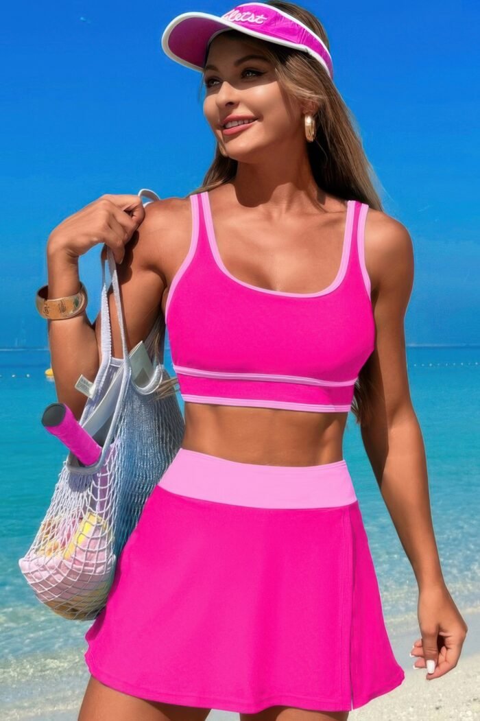 Color block two pieces high waisted skirt swimsuit - image 1