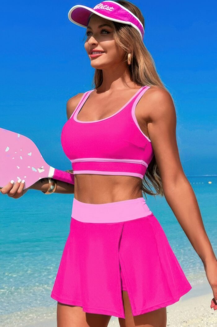Color block two pieces high waisted skirt swimsuit - image 2